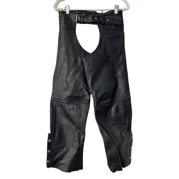 Z1R Leather Motorcycle Riding Chaps Mens M Black Adjustable Waist Biker Outdoor - Picture 1 of 8